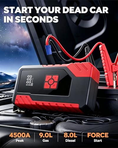 Car Jump Starter with Tire Inflator, 6000A Peak 12V Car Battery Booster, Emergency Kit with LED Light & Power Bank — view 3