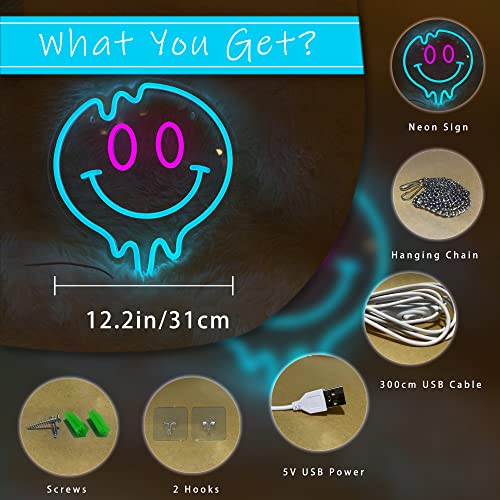 Image of Smiley Face Neon Sign Dimmable Neon Signs for Wall Decor 12.2x12.2 Inch Neon Sign Preppy Room Decor Led Signs for Teen Girls Bedroom Dorm Wall Decor Dorm Aesthetic Smiley Face Decor
