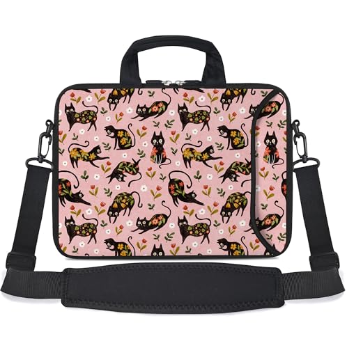 RICHEN 14 15 15.4 15.6 inch Laptop Shoulder Bag Messenger Bag Notebook Handle Sleeve Neoprene Carrying Case with Accessories Pocket (14-15.6 inch Flowers Cats)