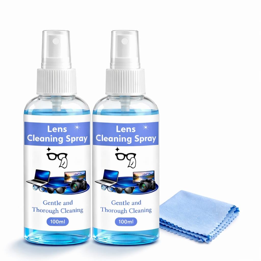 Lens Cleaning Solution Kit 100ml with Microfiber Cloth, for Spectacles, Eyeglasses, Sunglasses, Camera Lenses, Binoculars (Pack of-2 200 ML)