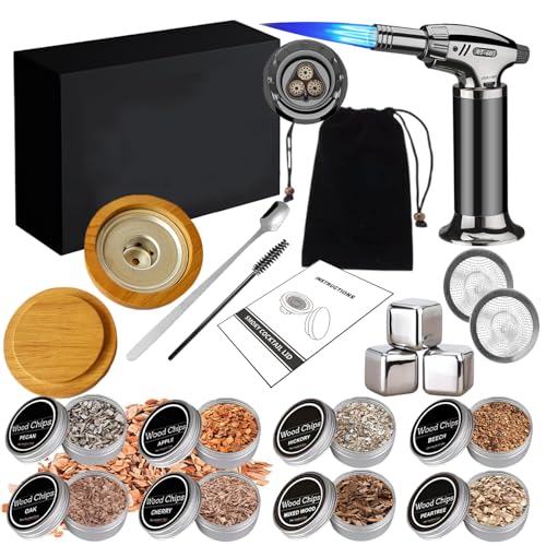 RoseFlower Kit Fumoir Whisky, Nostalgia Smoker Kit pour Whisky, Boissons, Bourbon, Steak, Poisson et Fromage - Nourriture et Boissons Infusées de Fumée - Cadeau pour Mari, Père, Hommes