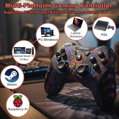 DuLingKer PC Controller Wireless, PS3 Controllers PC Gamepad with Hall Effect Joystick and Dual Vibration, 2.4G Wireless Gaming Controller for Windows 11 10 8, PS3, Android TV, Steam, Raspberry Pi