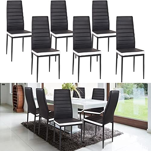Lot 6 chaises salle à manger métal rembourrées noir TEENO