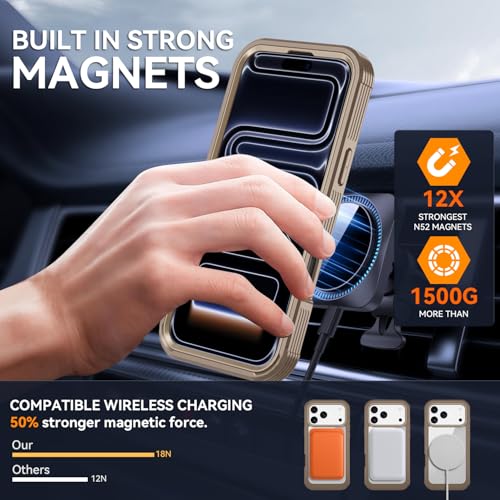 Coque iPhone 17 Pro MagSafe robuste dorée de qualité premium