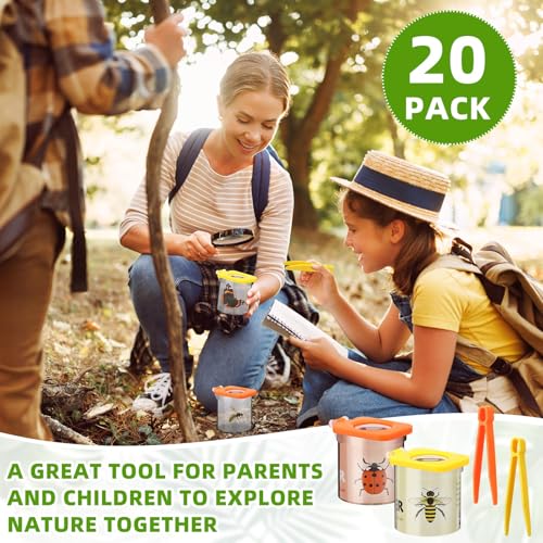 Image of Halloscume 20 Pack Insect Bug Viewer Kit for Kids with Tweezers Explorer Outdoor Set Bug Catcher Containers for Insects Magnifying Insect Box Observation Kit for Science Nature Exploration Collecting