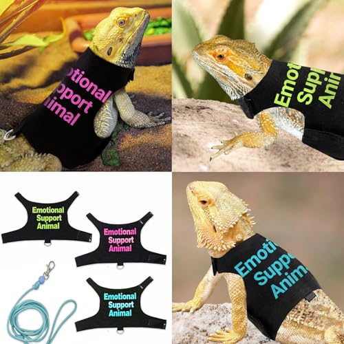 Image of Bearded Dragon Lizards Clothes with Leash Set - Cute Lizard Reptile Small Animal Adjustable Harness Clothes for Walking Outdoor Security Costume Photo Prop(Green