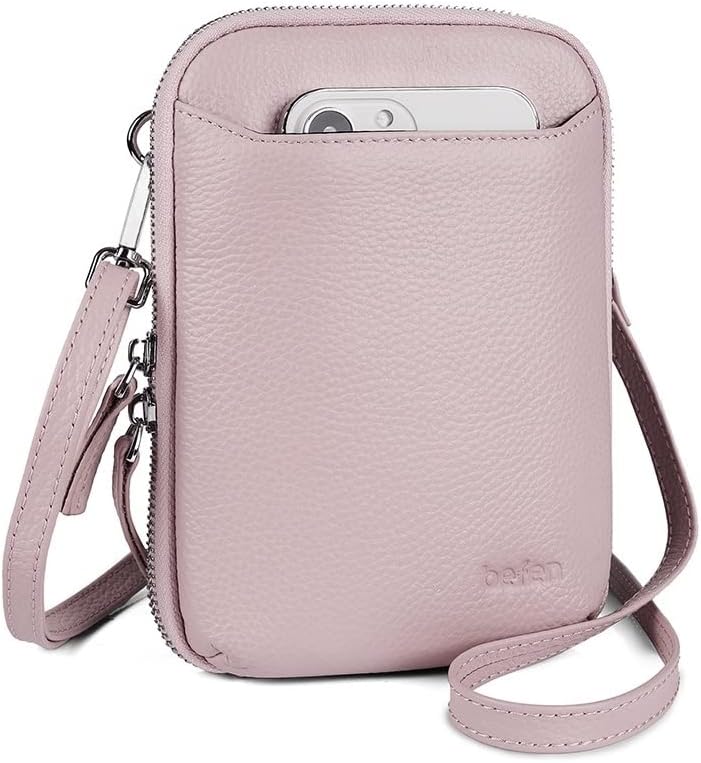 befen Leather Crossbody Cell Phone Purse for Women, Women's Small Zip Around Crossbody Wallet Bags - Fit iPhone 14 Pro Blush Pink