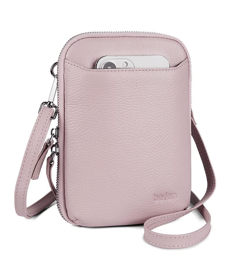 Image of befen Genuine Leather Crossbody Cell Phone Purse for Women, Small Zip Around RFID Blocking Crossbody Wallet Bags