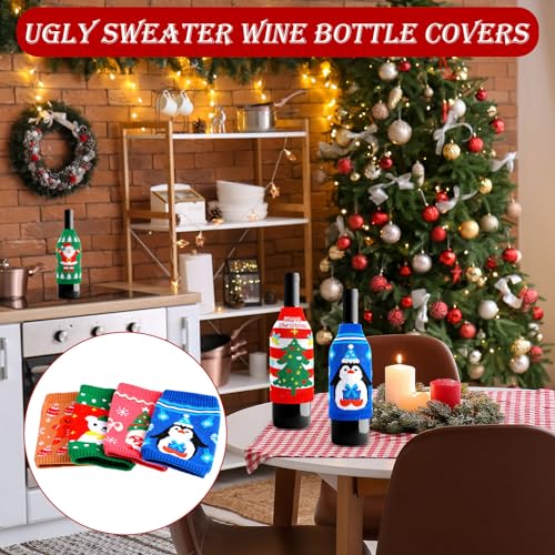 image for Ziliny 18 Pcs Christmas Bottle Covers Christmas Knit Sweater Bottle Th