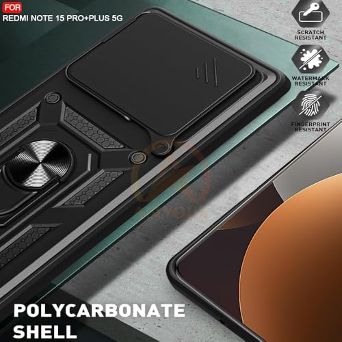 Image of Armor Bumper Back Cover Case for Redmi Note 15 Pro Plus 5G Rotating Camera Cover, Ring Holder & Kickstand | Heavy Duty & 360 Degree Protection Redmi Note 15 Pro Plus 5G Back Cover (Black)