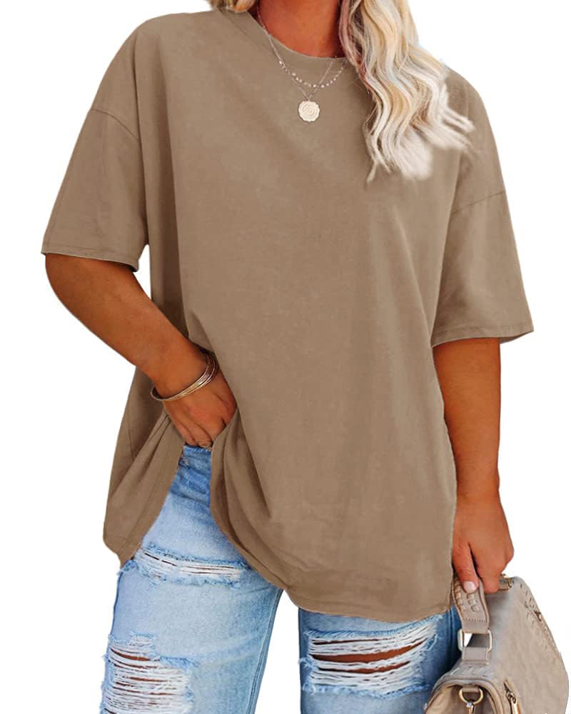 Fisoew Damen Große Größen T Shirt V-Ausschnitt Oberteil | Plus Size,Oberteile,Basic,Oversize,Sweatshirt,Tunika,Longshirt,Kurzarm,Baumwolle,Sommer,Top