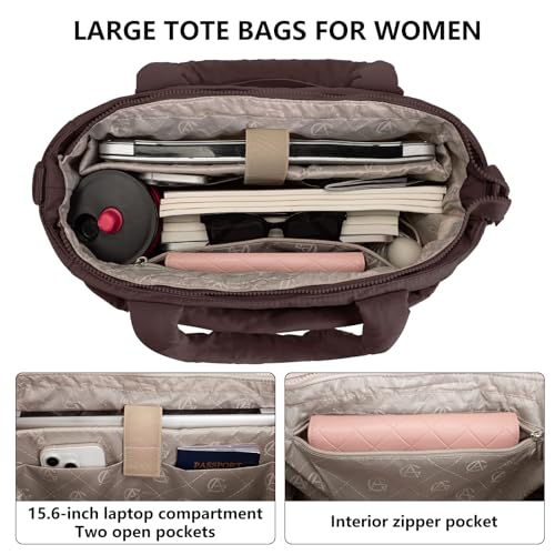 Image of Puffer Tote Bag for Women Quilted Nurse Bag Lightweight Work Bag for Teacher Travel Handbag with Multiple Pockets