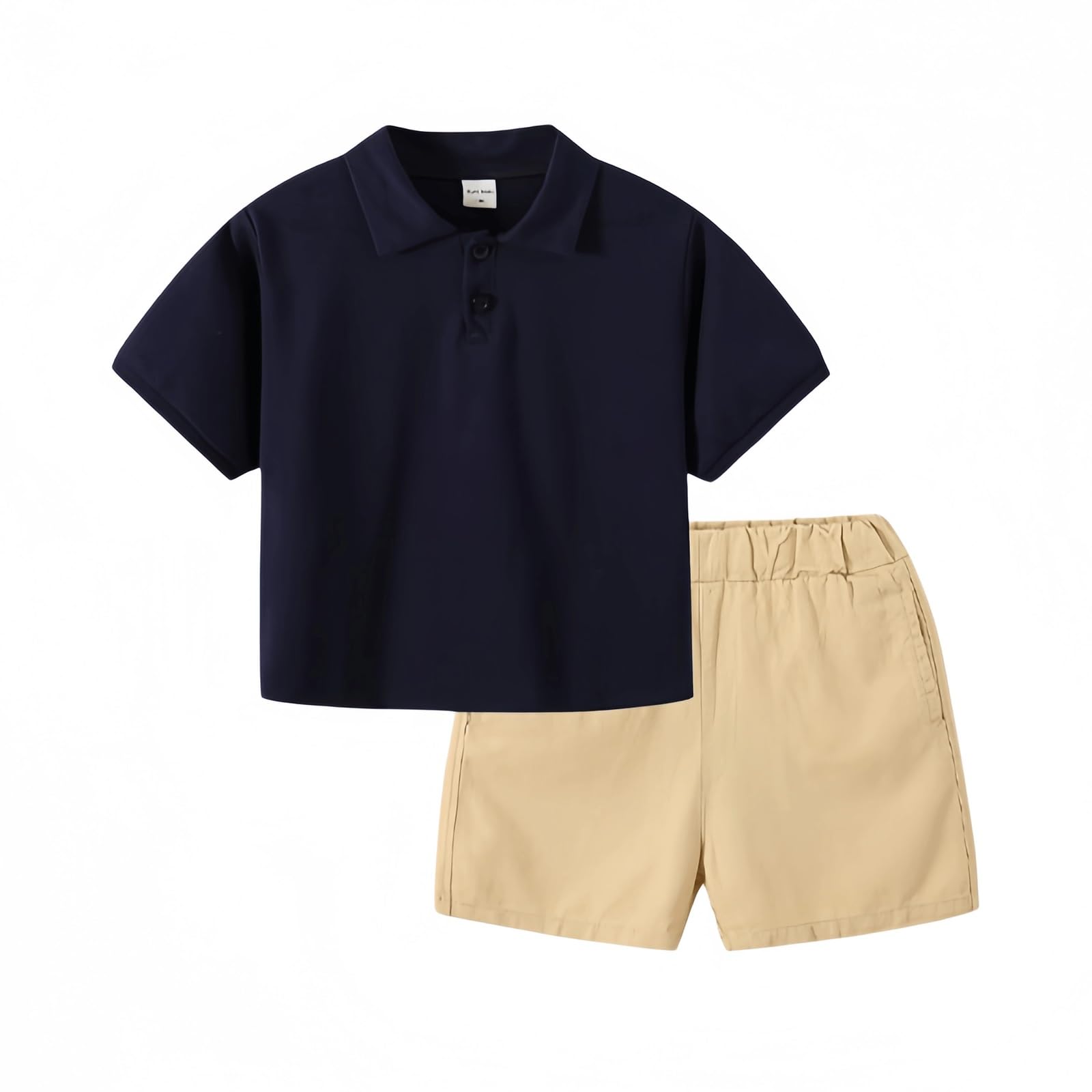 Conjuntos Ropa Verano Niño: Polo Manga Corta + Camisa Y Pantalones Cortos Lisos Cintura Elástica; Conjunto, Ropa Informal