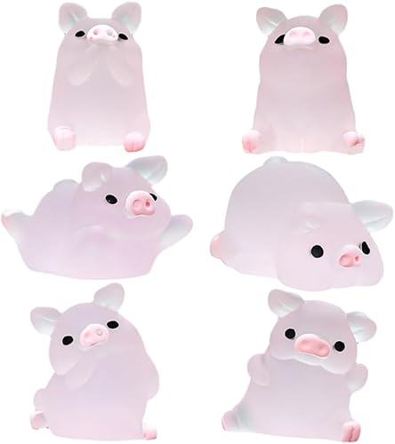 Happyyami 6 piezas de adornos de cerdo para decoración de automóvil, animales en miniatura, cerdo de resina, mini cerdo luminoso, mini cerdo de