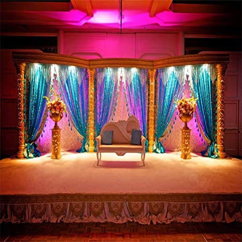 AOFOTO 10x10ft India Ritual Wedding Stage Backdrop Decorations for Reception Tradition Indian Culture Wedding Mandap Canopy Couple Wife Husband Photography Background Video Drape Photo Studio Props
