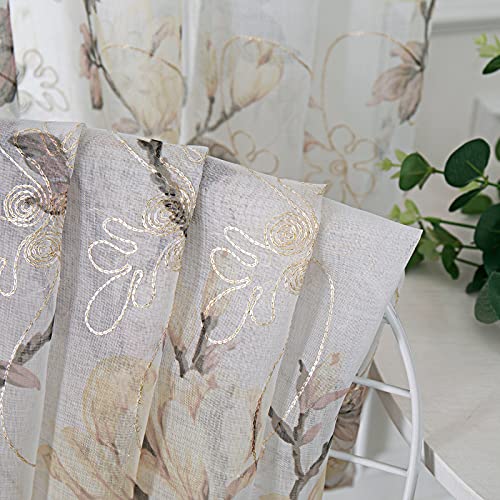 Tollpiz Floral White Sheer Tier Curtain Flower Print Vine Embroidery Kitchen Half Curtains Rod Pocket Café Voile Window Curtain For Bathroom, 30 X 36 Inches Long, Set Of 2 Panels #TOP5