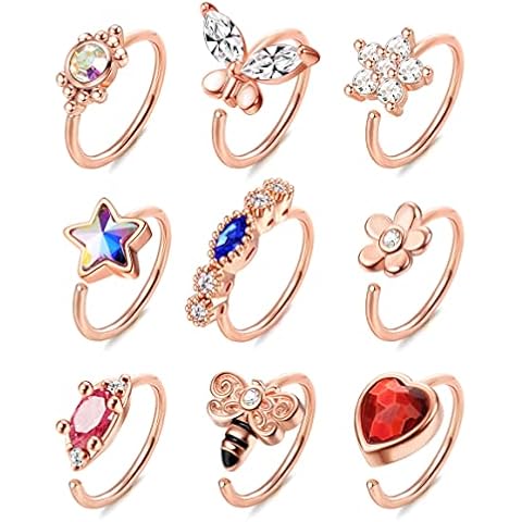 Drperfect Nose Ring Hoop for Women Men, metal, cubic-zirconia Cover