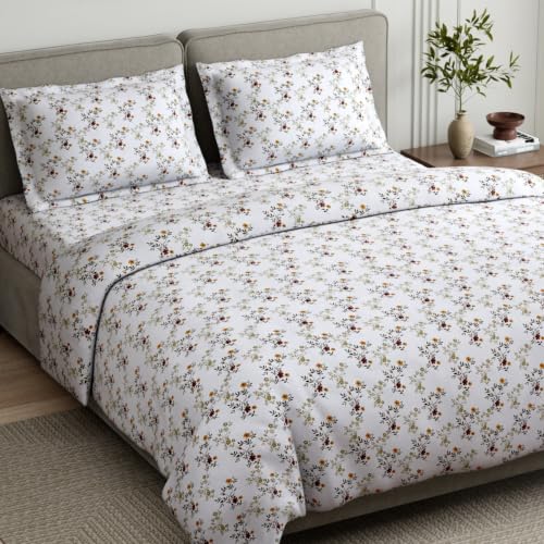 Image of Haus & Kinder Double Bed Bedsheet for Queen Size Bed with 2 Pillow Covers 90 Inch x 100 Inch | Premium Soft & Silky Pure Cotton 144 TC Flat Double Bedsheet | Secret Garden Mustard