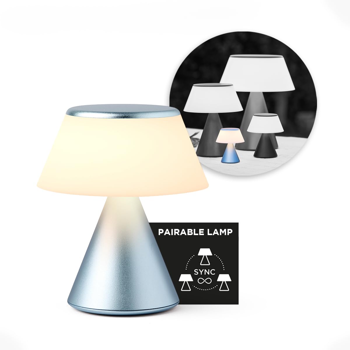 Lexon LUMA S Touch Bedside Lamp, Wireless Night Light with Adjustable Brightness and Multi-Lamp Synchronization, 9 LED Colors