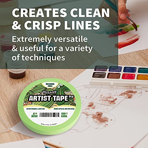 Tssart Repositionable Artist Tape Pro For Paper - Low Tack Masking Artists Tape For Drafting Art Watercolor Painting And All Paper Media - Acid Free 0.6Inch Wide 180Ft Long #TOP5