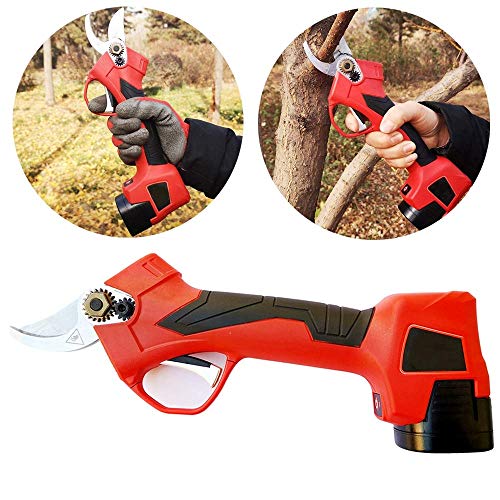 ZFAME Wireless Electric Pruning Shears, Garden Professional Electric Scissors 25mm, red (2 lithium battery 1 charger)