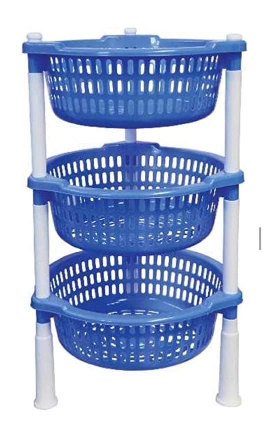 REGOLITH ENTERPRISES Multipurpose Plasticf Basket Rack Stand for Fruit and Vegetables (Round, 3 Tyre)