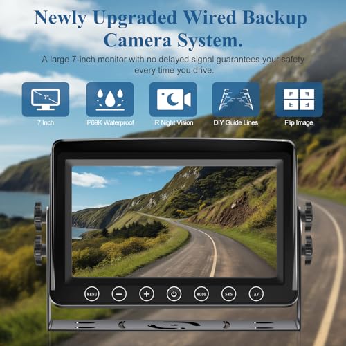 Image of Wired Reverse Rear View Backup Camera 7 inch 1080P AHD Monitor, IP69K No Water Leakage Camera, Night Vision, Vibration-Proof 10G for Excavator /Tractor /Truck /Caravan /Skid Steer /Heavy Equipment BX71