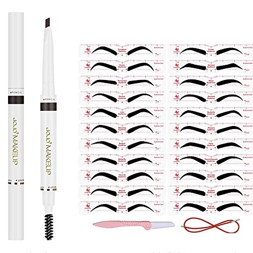 Eyebrow Pencil & Eyebrow Stencil Kit, 30 Eyebrow Shaper Kit Reusable Eyebrow Template With Strap Waterproof Long Lasting Pen(Light Brown Kit)