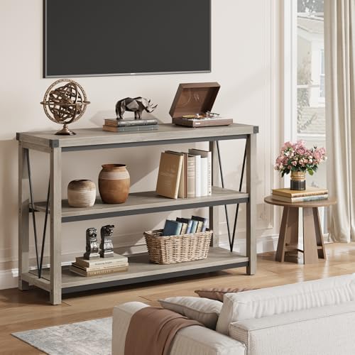 119 cm Narrow Farmhouse Console Table with Storage – 3-Tier Wooden Entryway Table, Long Foyer & Hallway Sofa Back Table for Majlis & Living Room