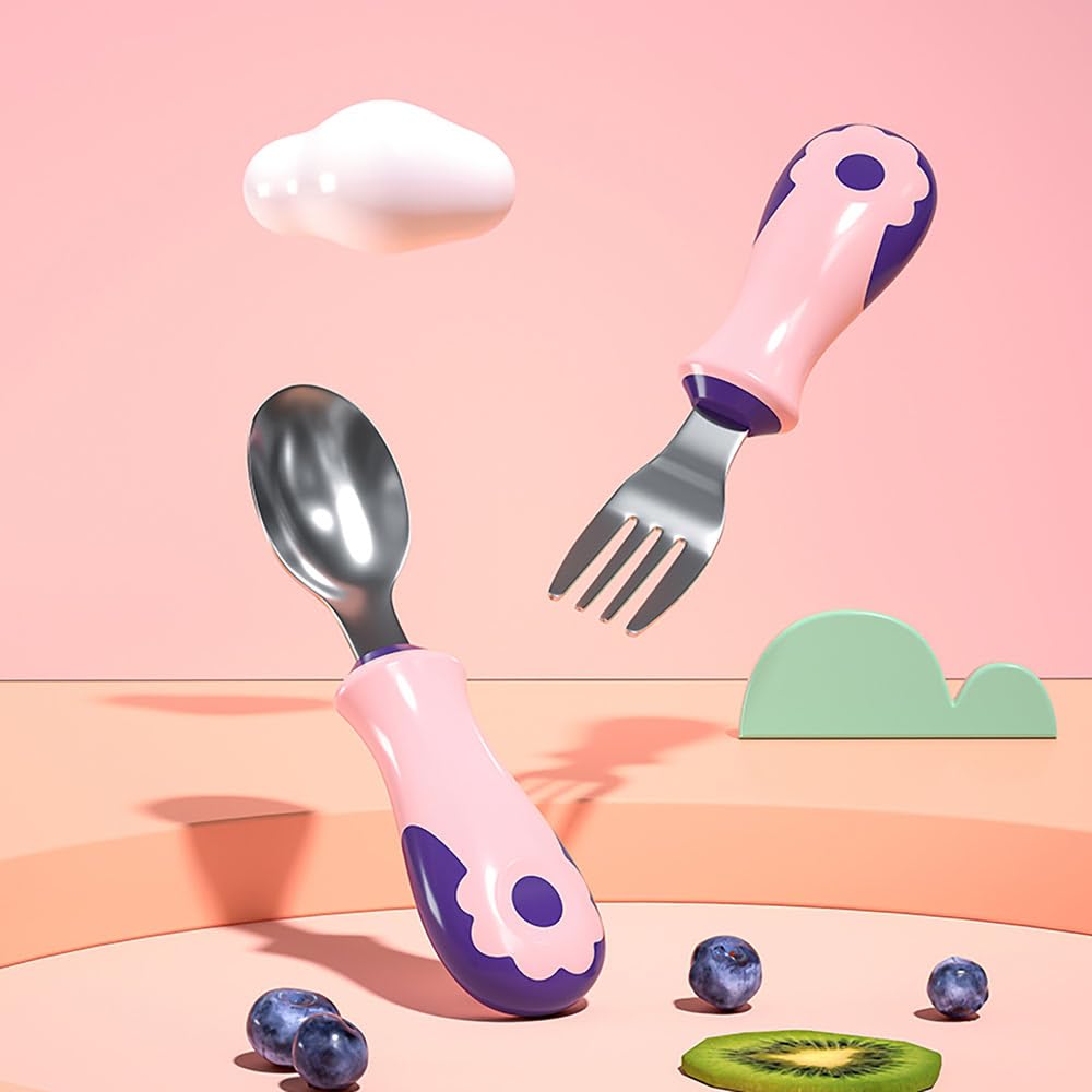 StarAndDaisy Bendable Weaning Baby Spoon and Fork Set with Anti-Bacterial PP Storage Box, Baby Self Feeding Silicon Spoons.