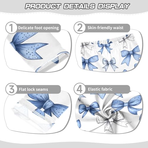 Girls Leggings Blue and White Bow Soft Toddler Leggings for Girls Kids Pants Size 4T-10T3