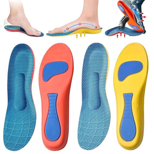 ZYEKIU 2 Pares Hombre y Mujer Plantillas Plantilla gel Deportivas Alzas para Zapatos botas -Transpirables, Cómodas y se Adaptan Perfectamente, Plantillas Fascitis Plantar (Talla 37-38Amarillo y rojo)
