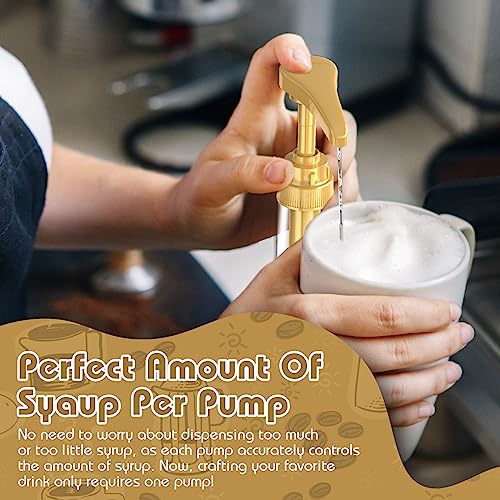 Image of Coffee Syrup Pump Dispenser, 4 Packs of Syrup Pump for 750ml /25.4 oz Syrup Bottle, Gold Pumps for Coffee Syrup Bottle, works with Torani, DaVinci, Jordans Skinny 750ml Syrups Bottles (Gold)