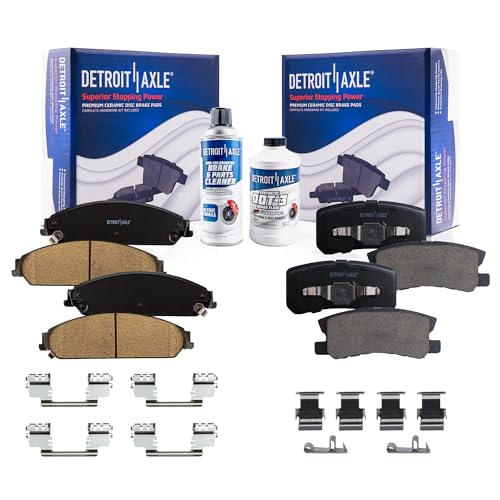 Image of Detroit Axle - Brake Pads for 2013-2014 Chrysler 200 Dodge Avenger, 2008-2009 Caliber, Front and Rear Ceramic Brake Pads with Hardware Replacement