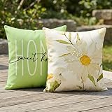Vorysum Outdoor Wasserfest Kissenbezug 45x45 cm 2er Set Weiß Blumen Dekokissen Modern Kissenhülle Sommer Sofakissen für Garten Sofa Balkon, Poolkissen Camping
