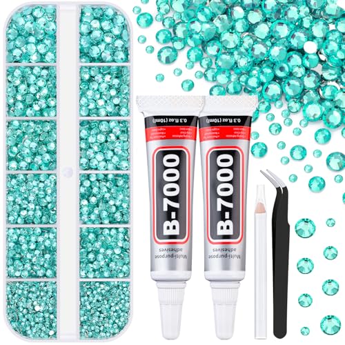 Image of 6100Pcs Resin Rhinestones for Crafting with 2Pcs 10ml B7000 Jewelry Glue, 1 Box Flatback Crystals Diamond (Aquamarine) for Bedazzling Crafts DIY Nail Art,Non Hotfix Gems for Clothing Shoes Tumblers