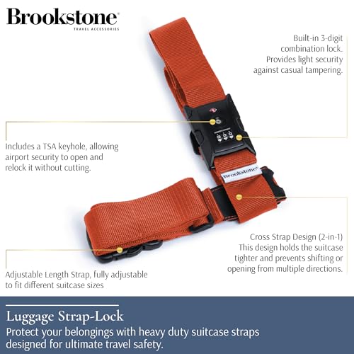 Image of Brookstone Luggage Strap - 2-in-1 TSA-Approved Expandable Luggage Straps for Suitcases with Keyless 3-Digit Combination Lock, Size One Size, Orange