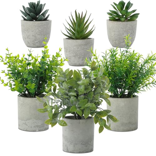 Chunful 6 Pack Small Artificial Greenery Potted Plants Indoor Mini