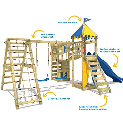 WICKEY Spielturm Ritterburg Smart Legend 150 mit Schaukel & Blauer Rutsche, Spielhaus mit Sandkasten, Kletterleiter… – Bild 3