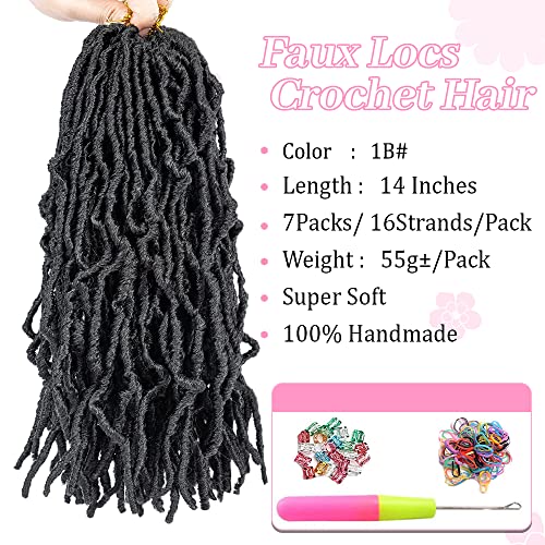 Umylar Faux Locs 14 Inch Crochet Hair Soft Locs 7 Packs Crochet Hair For Women  Pre-Looped Faux Locs Crochet Braids Synthetic Hair Extension (14 Inch, 1B#) #TOP1