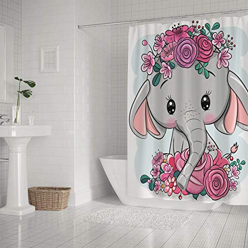 Rideau de douche polyester imprimé éléphant moderne lavable avec 12 anneaux inclus