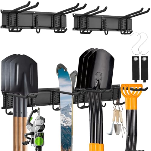 MHHO-WG Wandhalterung gartengeräte 32 Zoll garage tool organizer wall mount skihalterung wand Schwerlast Gerätehalter mit 6 wandhalterung+2S Haken für Gartengeräte ski Besen rechen schaufel halterung