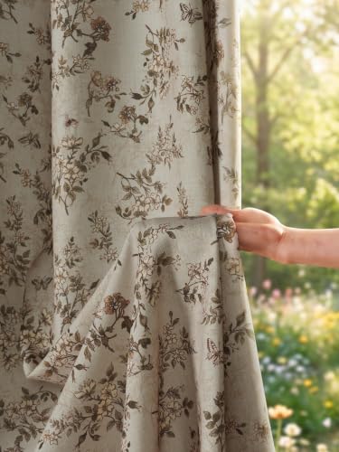 NICETOWN Floral Linen Curtains 96" Long Vintage Drapes 2 Panels, Ivory — view 2
