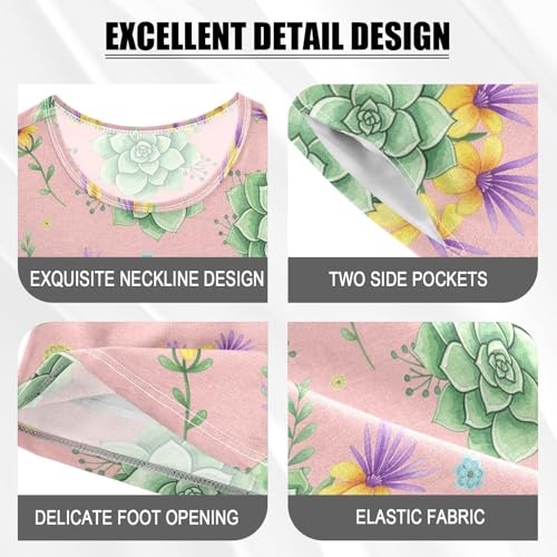 Pajama Short Sets Succulent Floral Pattern Print Soft Cotton Summer Sleepwear 2 Piece PJS Size 5-14T3