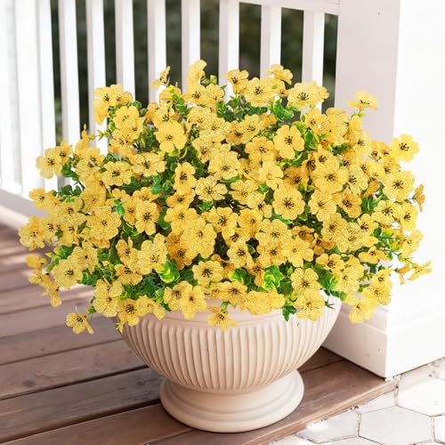 Image of Bassion 24 Bundles Artificial Flowers for Outdoors Fake Flowers, Yellow