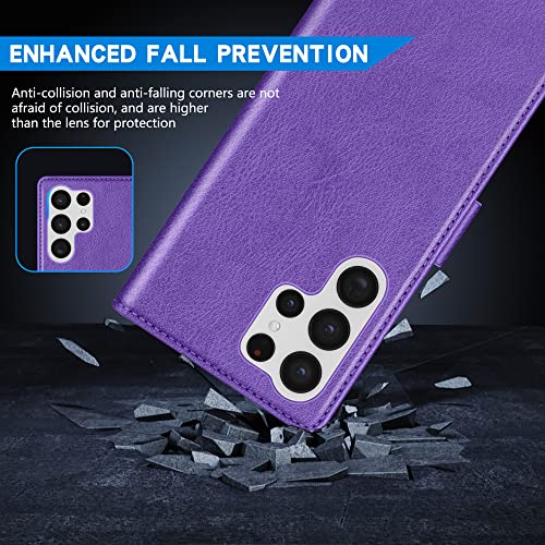 ZZXX for Galaxy S22 Ultra Wallet Case Magnetic Closure 6.8 inch,Purple - image 7