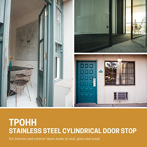 Tpohh Brushed Stainless Steel Cylindrical Floor Mount Door Stop, 1-3/4" Height #TOP4