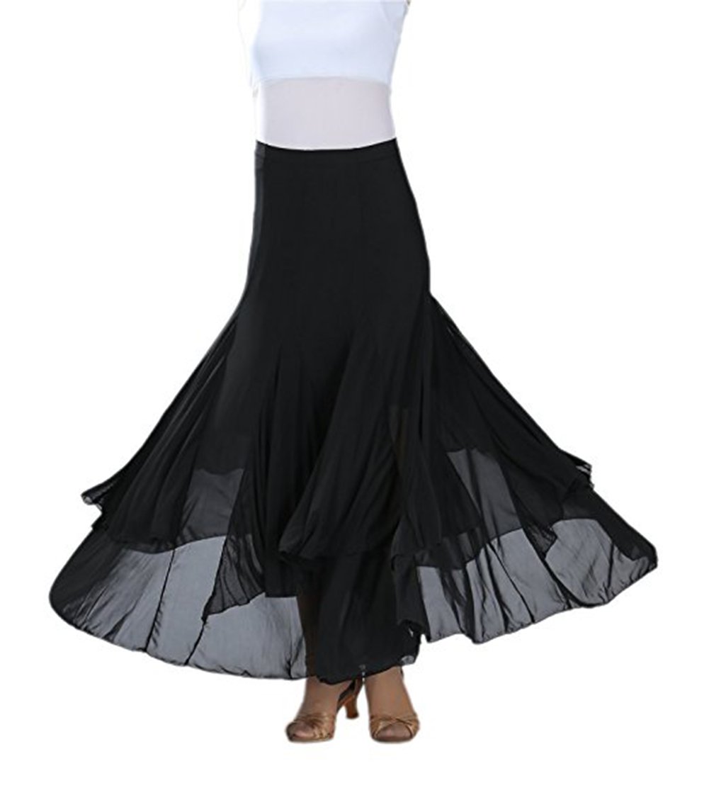 NAKOKOU Ballroom Dance Long Swing Ballroom Skirts for Women(Black)