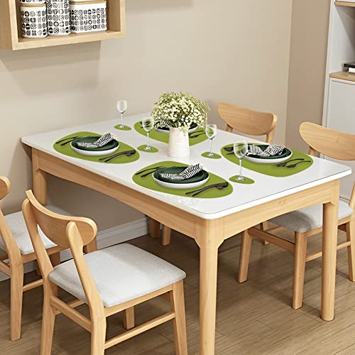 Faux Leather Placemats And Coasters Set Of 6, Dual-Sided Round Place Mats For Kitchen Dining Patio Table, Washable Oval Modern Table Mates, Non-Slip Heat Resistant Coffee Mates, Green Grey Placemats #TOP1