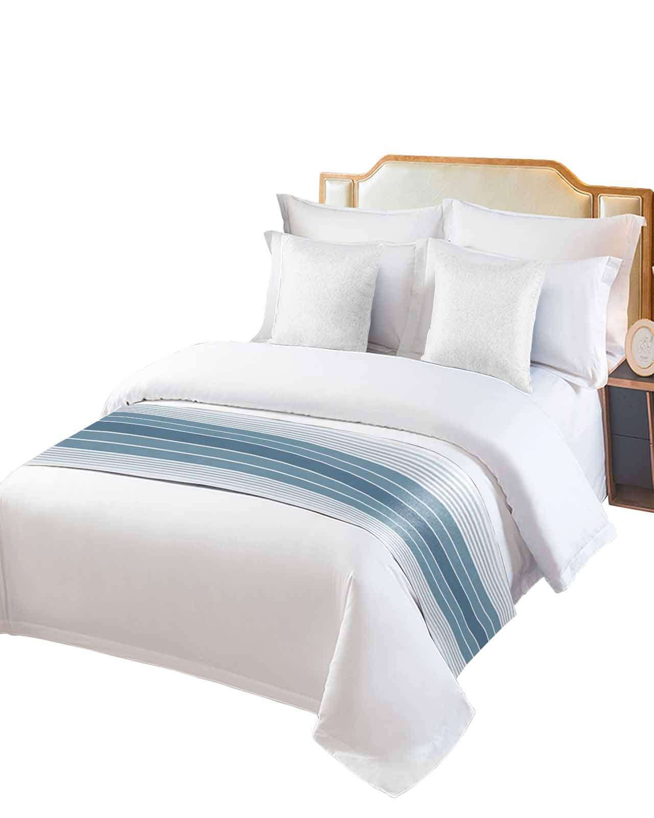 Yukro Gradient Bed Runner Scarf, Minimalist Country Haze Blue Gradient Stripes Twin Bed Scarf Runner, No Fading Decorative Bedding Scarf for Bedroom Hotels Homes and Guestrooms